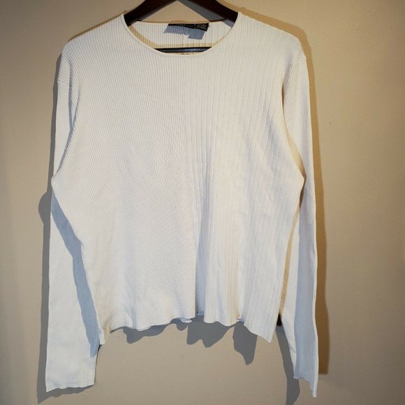 2 Women's Knit Tops ANDREA VICCARO LARGE White Plus Black Long Sleeve EZ Blended - Picture 9 of 11